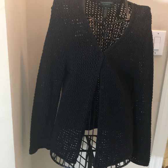 Lauren Ralph Lauren Black Hand Knit Button Front Cardigan - Picture 2 of 8